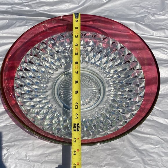 Vintage Indiana Glass Diamond Point Ruby Red Bowl 13.5'' - Picture 2 of 3